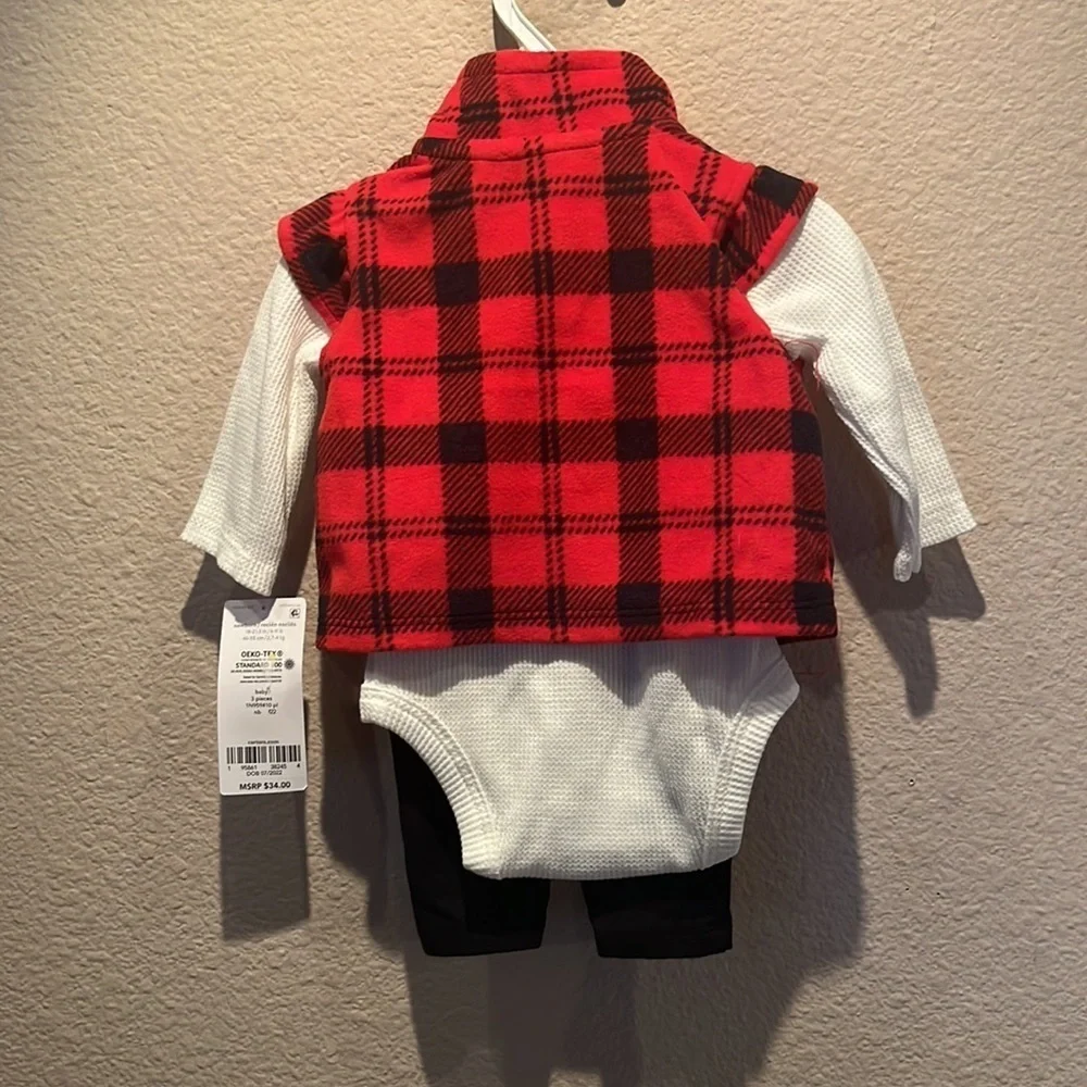 NWT Carter’s Newborn 3 Piece Flannel Buffalo Plaid Check Outfit